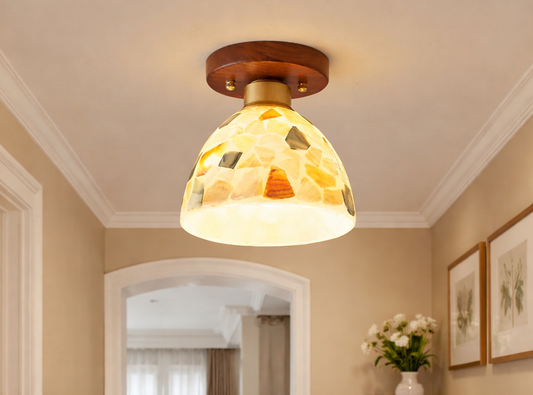 Flush mount ceiling light with art glass shade