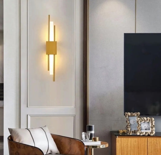 Solvayr Linear Dual Rod LED Wall Sconce — Brushed Gold and Black