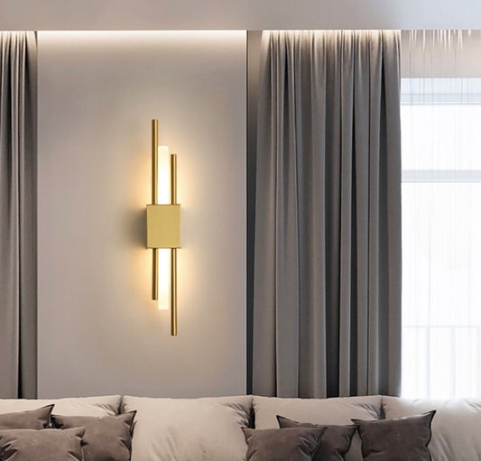 Solvayr Linear Dual Rod LED Wall Sconce — Brushed Gold and Black