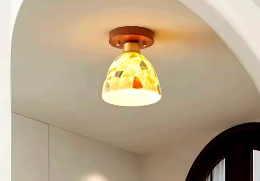 Flush mount ceiling light with art glass shade